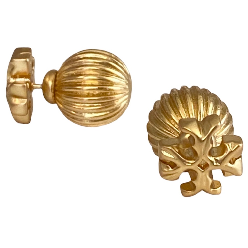 NWT Tory Burch Roxanne Gold Double Stud Earrings Rtl $198